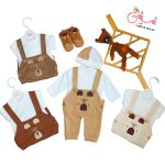 ست شلوار پیشبندی، بلوز و کلاه نوزادی