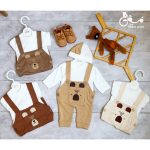 ست شلوار پیشبندی، بلوز و کلاه نوزادی - Image 2