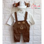 ست شلوار پیشبندی، بلوز و کلاه نوزادی - Image 3