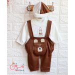 ست شلوار پیشبندی، بلوز و کلاه نوزادی - Image 4