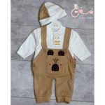 ست شلوار پیشبندی، بلوز و کلاه نوزادی - Image 5