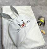 پتو دورپیچ نوزادی کلاهدار مخمل راه راه - Image 7